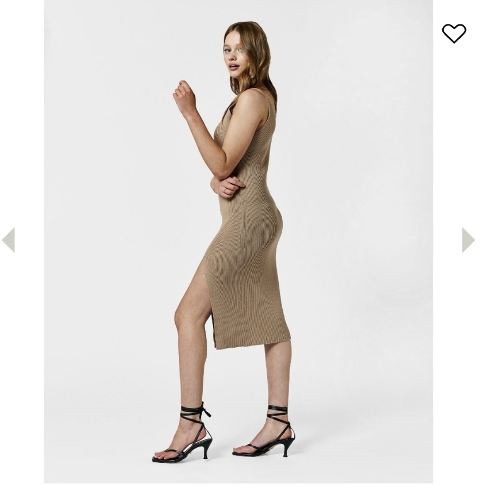 The Label Thigh Knit Ribbed Sleeveless Pullover Mdi Dress Beige Y2K Fitted Prepp